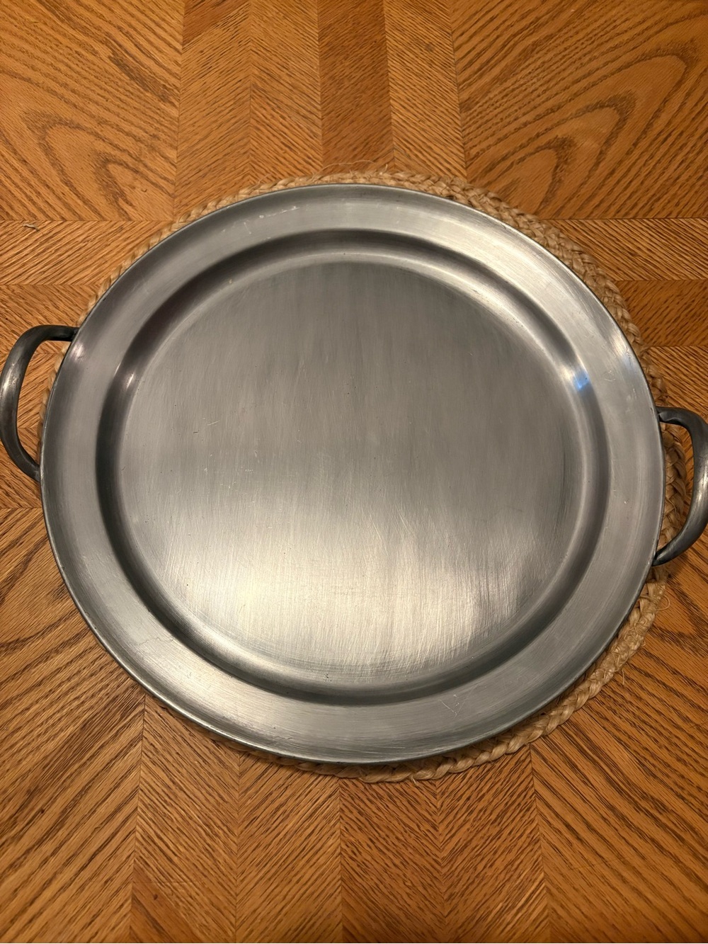 Pottery Barn Brushed Silver Round Serving Tray with Handles